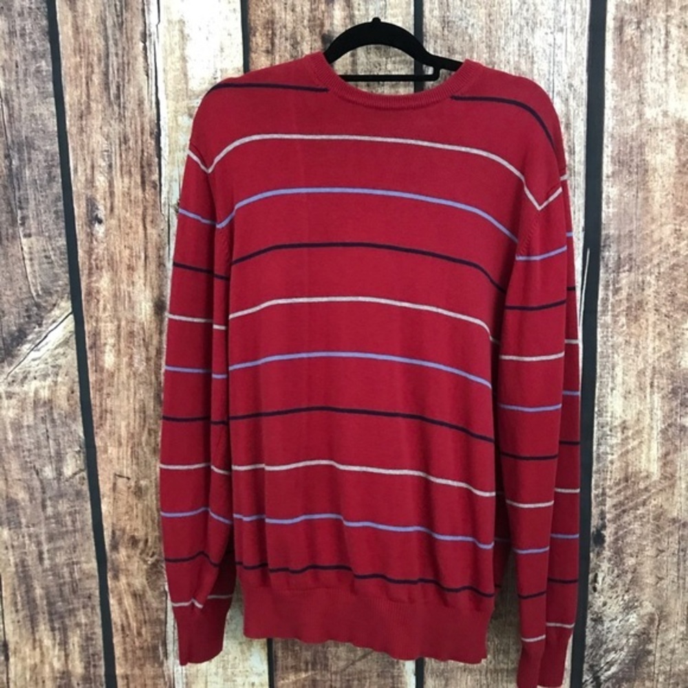 Izod Red Striped Long Sleeve Pullover XL